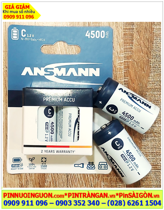 Ansman C4500mAh HR14; Pin sạc C 1.2v Ansman C4500mAh HR14 Mignon chính hãng (Loại vỉ 2viên)